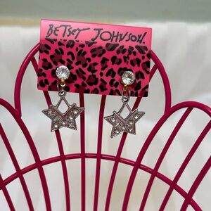 Betsey Johnson Dangle Drop Rhinestone Silver Star Earrings